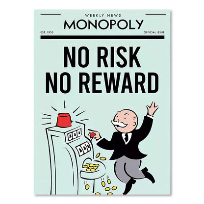 Monopoly Millionaire Dollar Money Poster Cartoon Figure Motivational Quote Canvas Painting Room Wall Art Picture For Home Decor