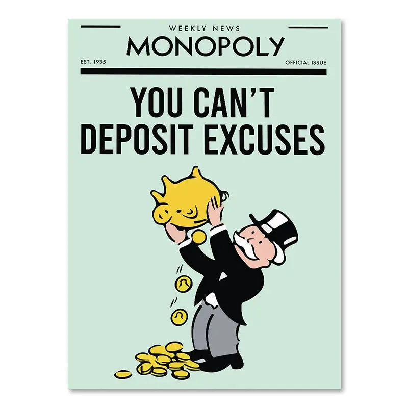 Monopoly Millionaire Dollar Money Poster Cartoon Figure Motivational Quote Canvas Painting Room Wall Art Picture For Home Decor